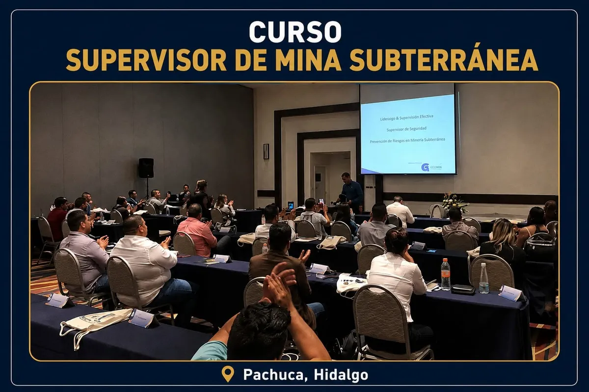 Participantes e instructor durante una sesión de formación para supervisores de mina
